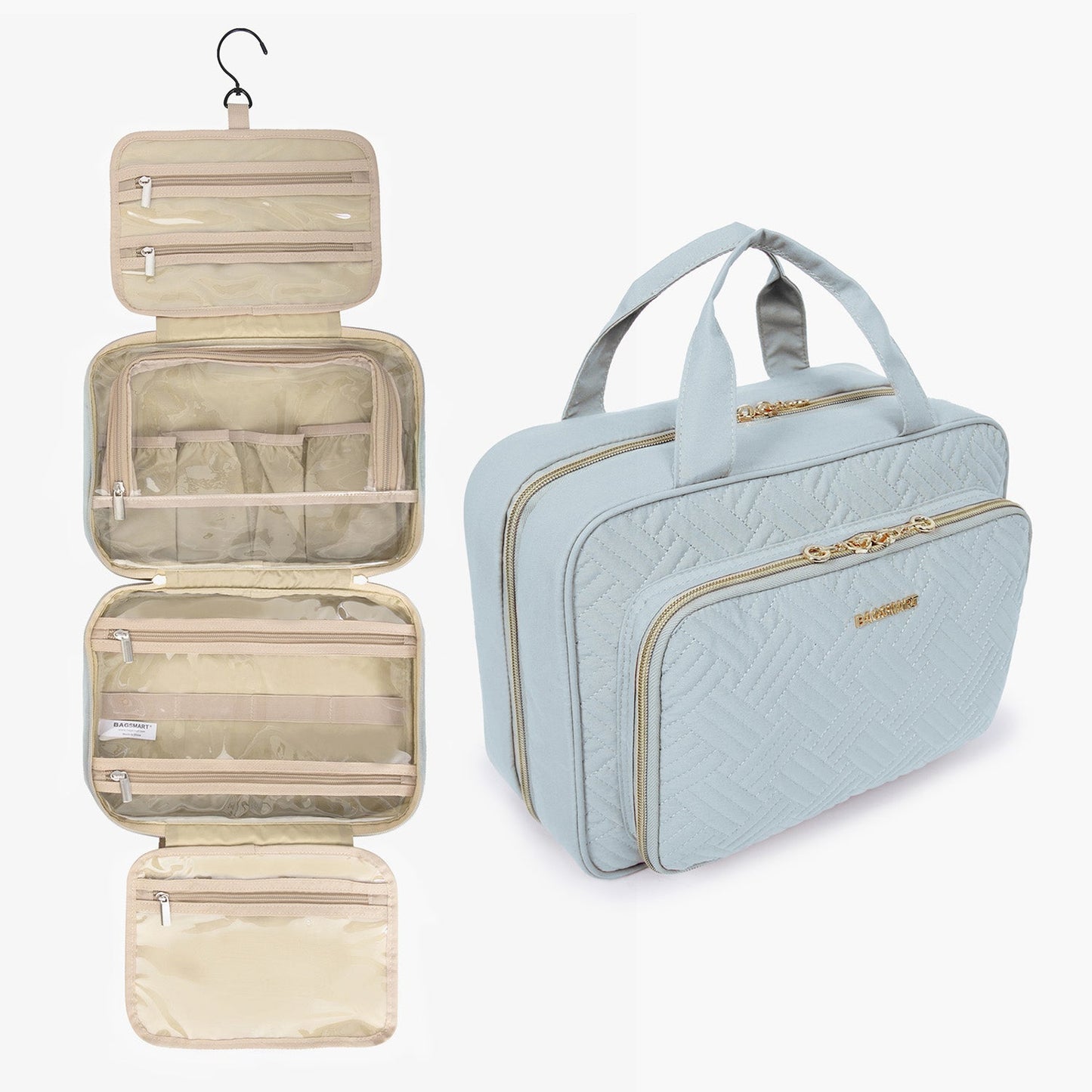 Large Light Blue Hanging Travel Makeup Organizer