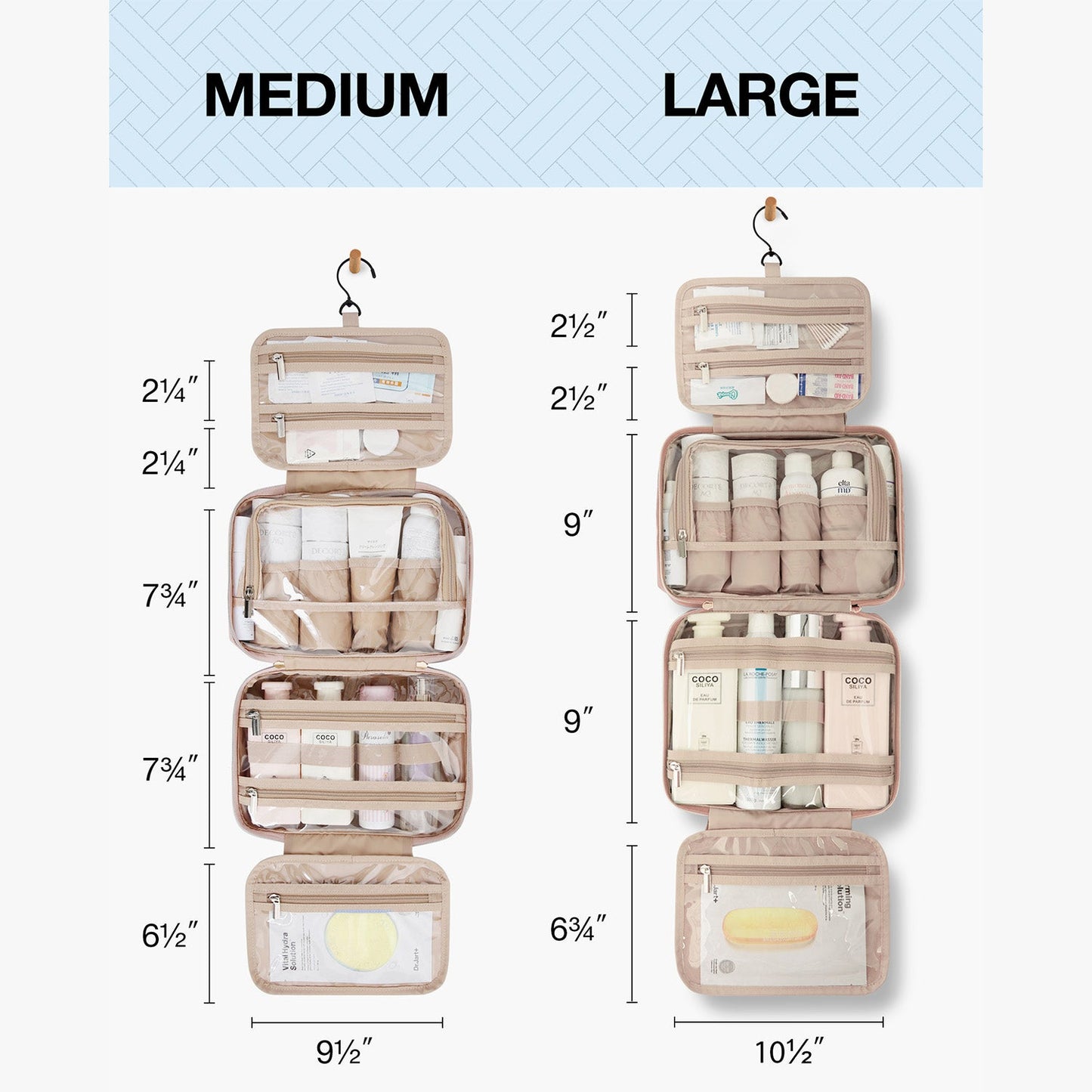 Large Light Blue Hanging Travel Makeup Organizer