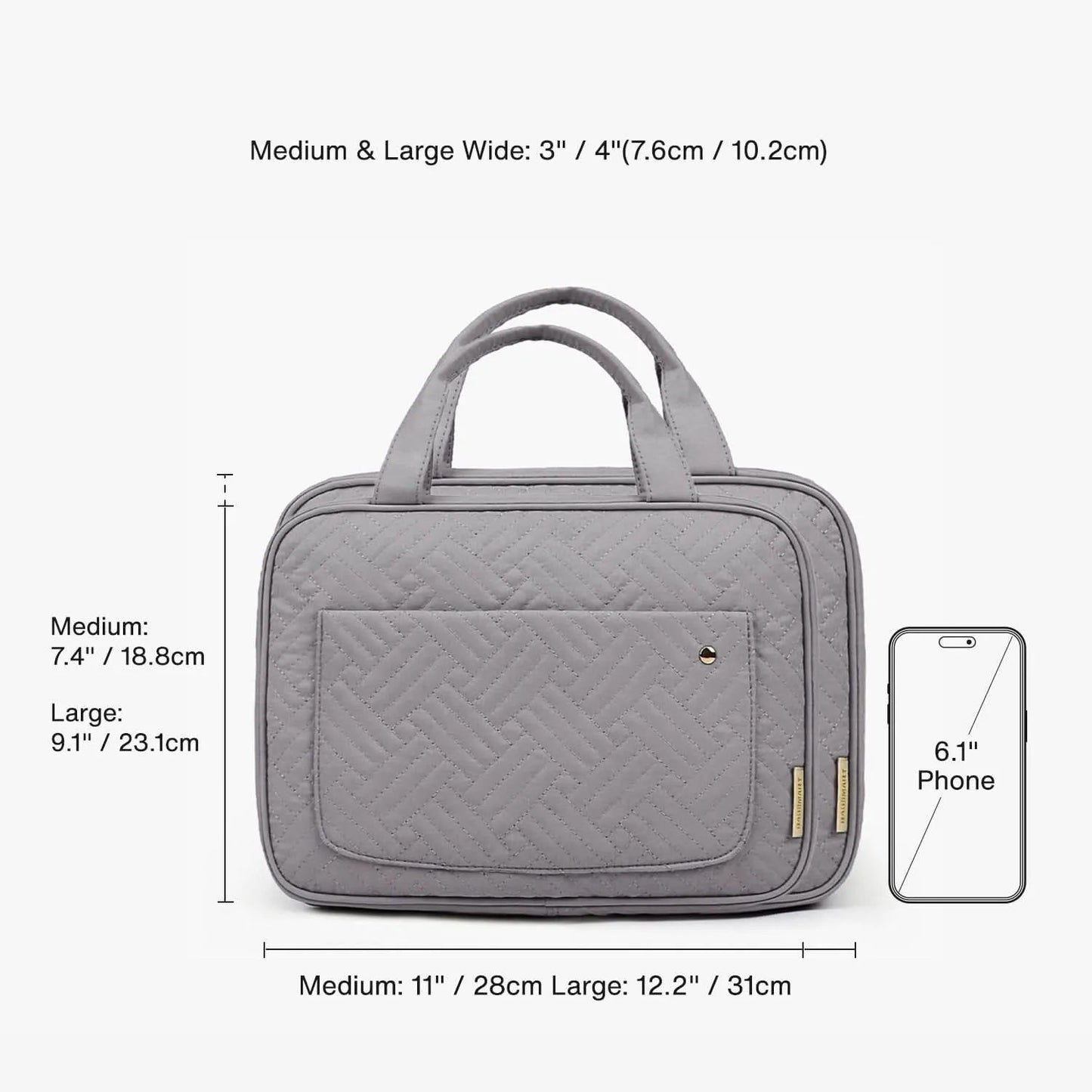 Gray space-saving toiletry bag