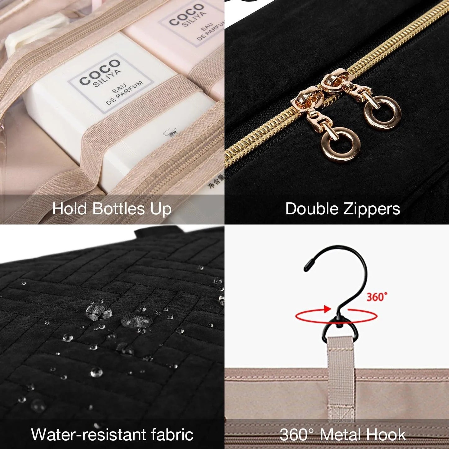 Black space-saving toiletry bag