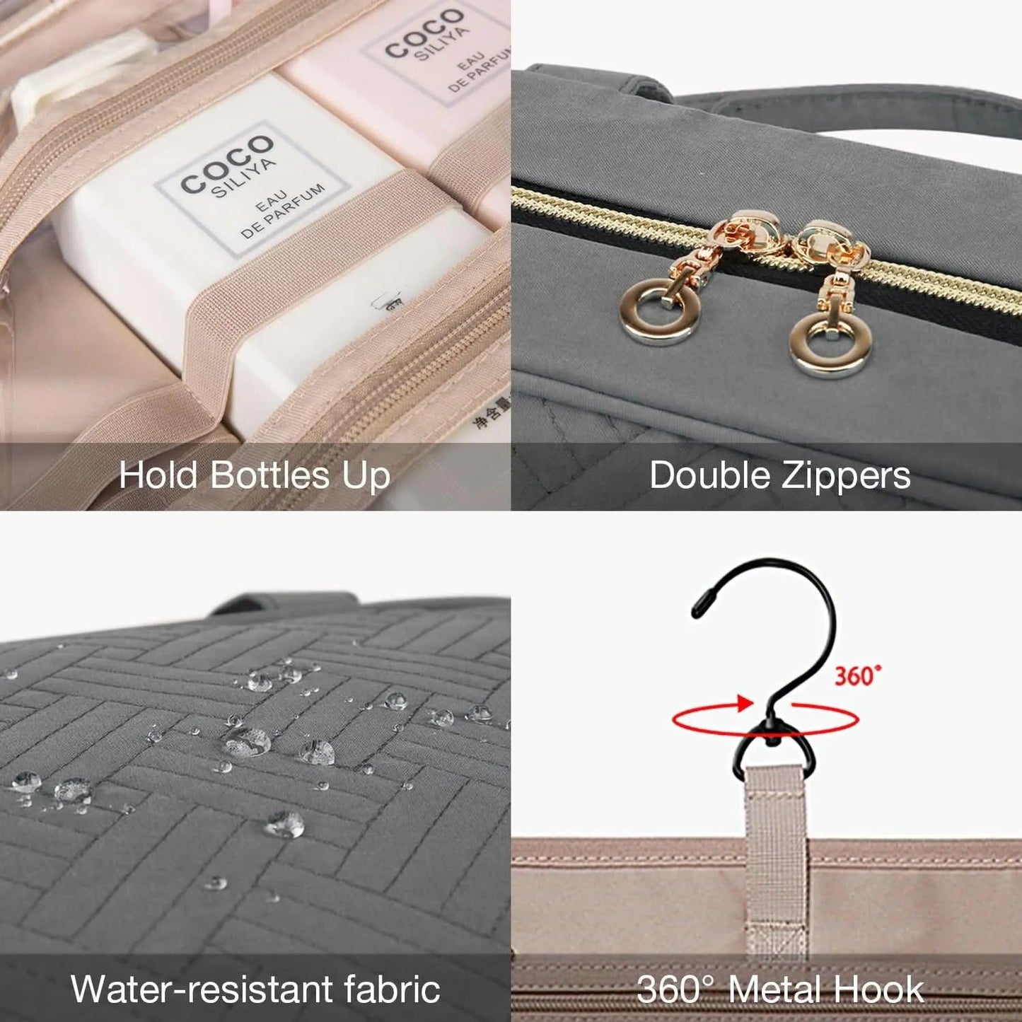 Gray space-saving toiletry bag