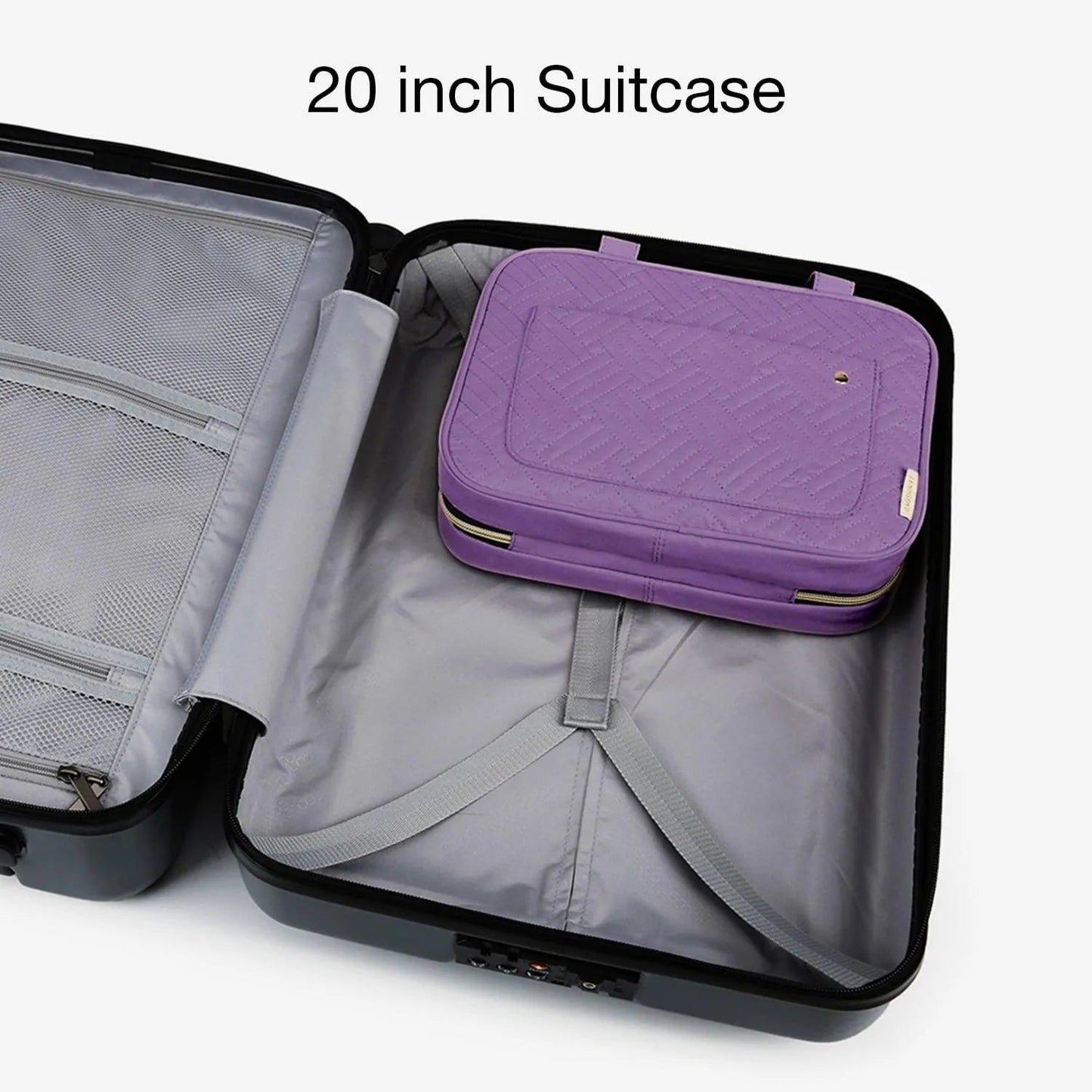 Purple space-saving toiletry bag
