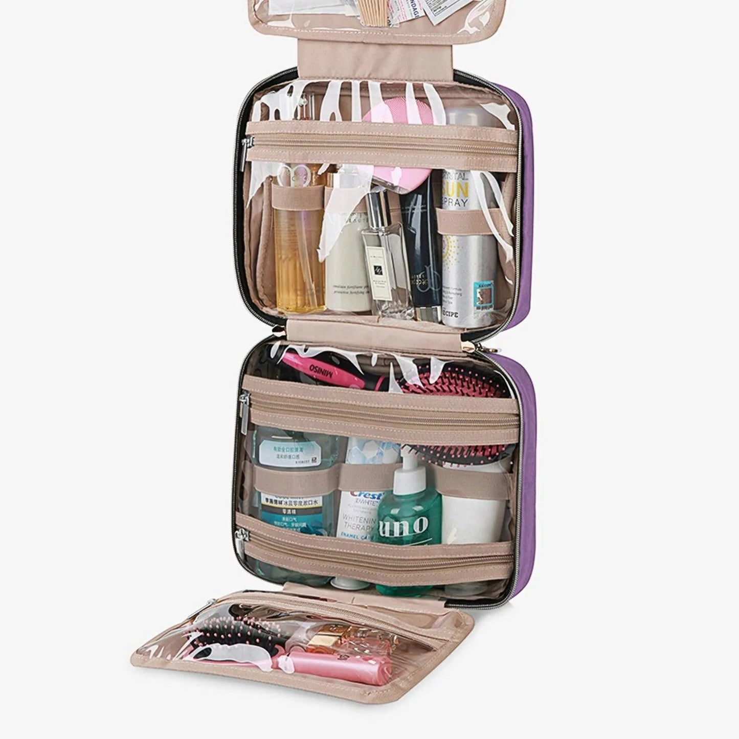 Purple space-saving toiletry bag