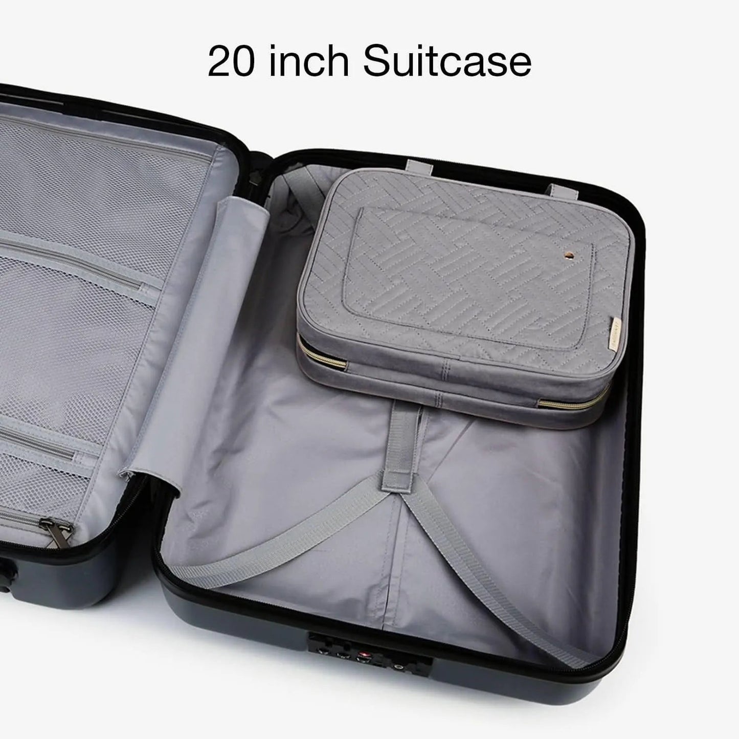Gray space-saving toiletry bag