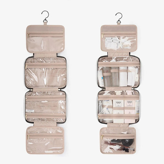 Beige space-saving toiletry bag